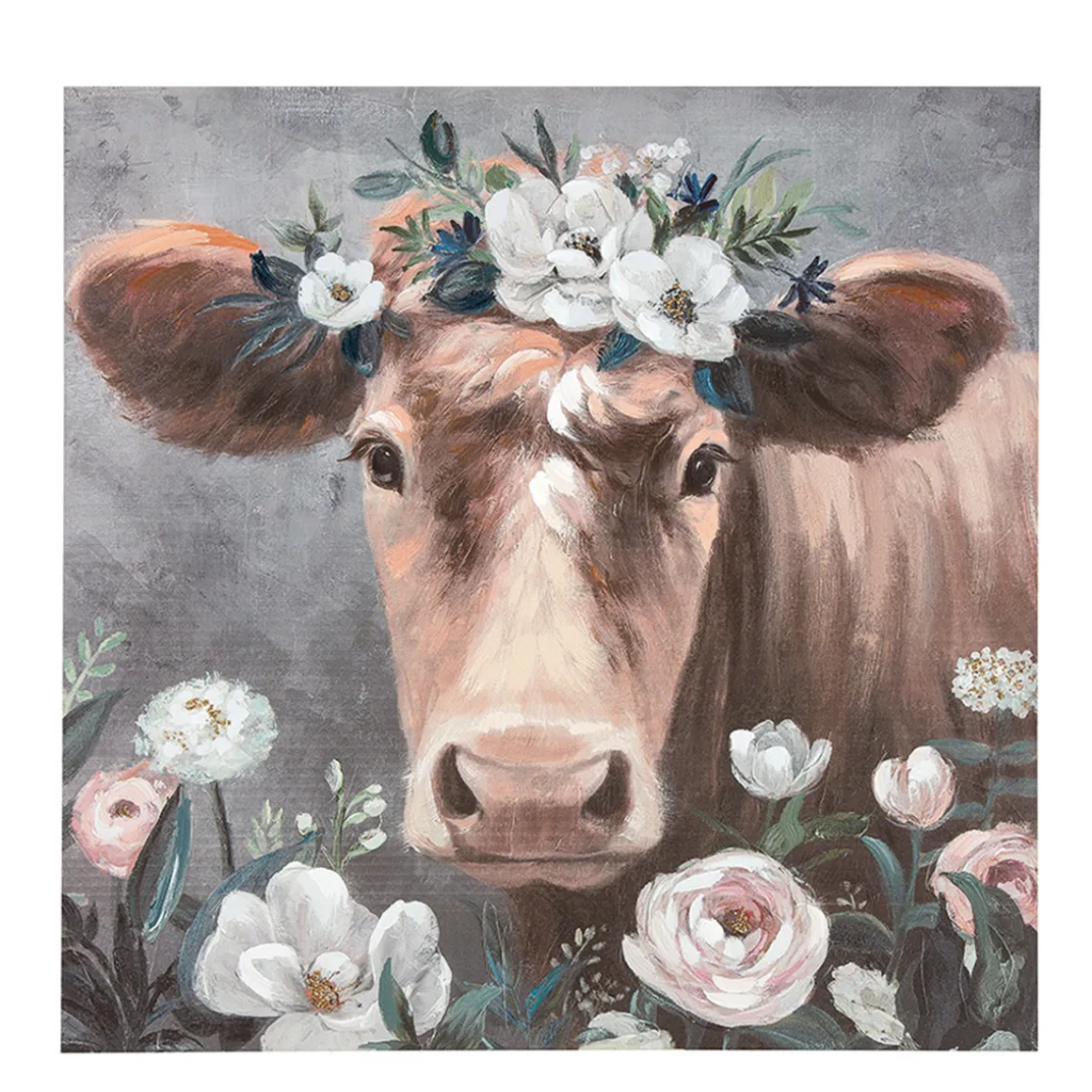 Leinwandbild Kuhmotiv Blumenkuh, 90x90cm, Gilde