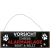 Metall Schild mit Spruch: Vorsicht Unsere Alarmanlage beißt & bellt, 30x13cm, Hänger, Gerrys Garden