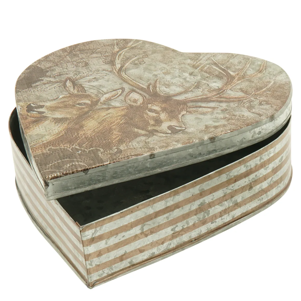 Metalldose Hirsch Antik, rustikale Metalldose in Herzform und Vintage Look, 23x24cm