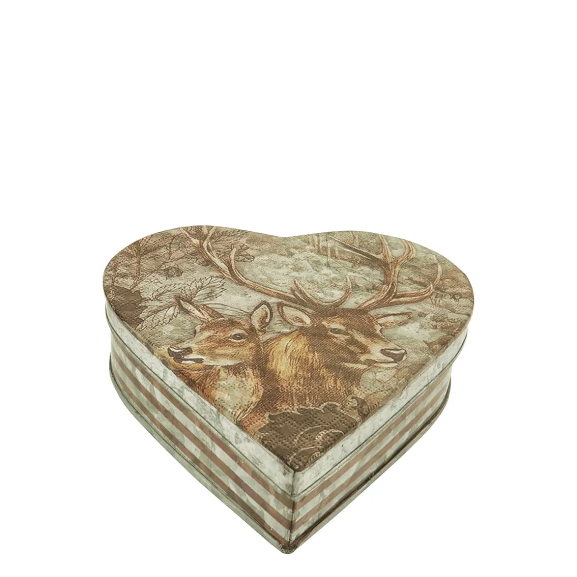 Metalldose Hirsch Antik, rustikale Metalldose in Herzform und Vintage Look, 23x24cm