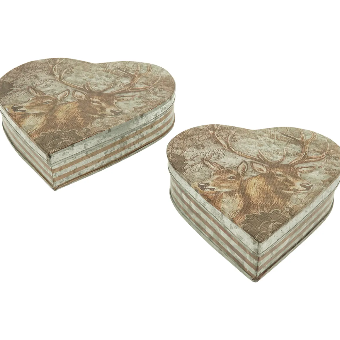 Metalldose Hirsch Antik, rustikale Metalldose in Herzform und Vintage Look, 23x24cm