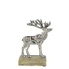 Metallhirsch auf Holzsockel, Metallhirsch silber beschlagen, 12cm
