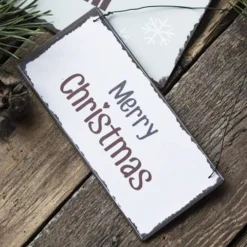 Metallschild Weihnachten mit Spruch, Hänger Merry Christmas, 7x15cm, Ib Laursen