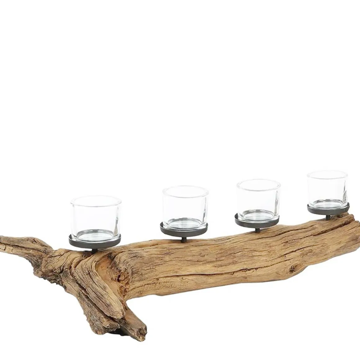 Naturholz Windlicht Eichenast, Naturast mit 4 Kerzengläser, 75cm, WMG Grünberger