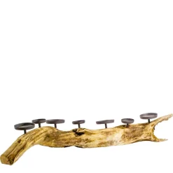 Naturholz Windlicht Eichenast, Naturast mit 7 Kerzengläser, 110cm, WMG Grünberger