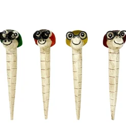 Pflanzenstecker Regenwurm used look, Metallwurm mit Brille/Fernglas und Hut, 29cm