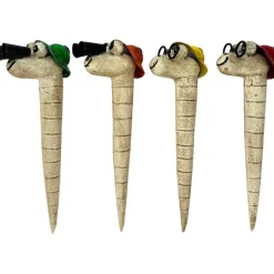 Pflanzenstecker Regenwurm used look, Metallwurm mit Brille/Fernglas und Hut, 29cm