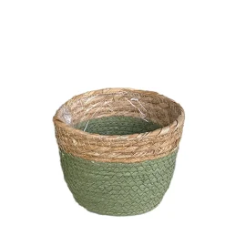 Pflanzkorb Seegras Natur, Übertopf gekordelt grün-natur, 14cm, Naturkorb