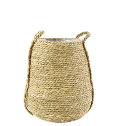 Pflanzkorb Seegras Natur, Übertopf mit Henkel, gekordelt natur, 24x40cm