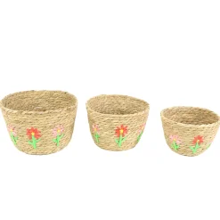 Pflanzkorb Seegras mit Blumen, Übertopf natur mit Blumen, 17x11cm, Naturkorb