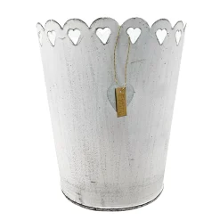 Pflanztopf Shabby Chic weiß mit Herzen, Metalltopf weiß used look, 8x9cm
