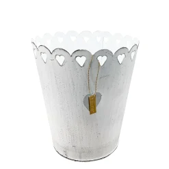 Pflanztopf Shabby Chic weiß mit Herzen, Metalltopf weiß used look, 9x11cm