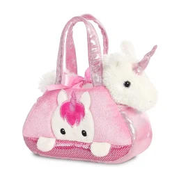 Plüsch Tasche mit Stofftier Einhorn weiß, Fancy Pals, Peek-a-Boo, 20cm, Aurora World