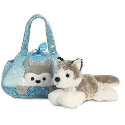 Plüsch Tasche mit Stofftier Hund Husky grau-weiß, Fancy Pals, Peek-a-Boo, 20cm, Aurora World
