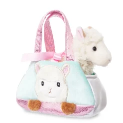Plüsch Tasche mit Stofftier Alpaka weiß, Fancy Pals, Peek-a-Boo, 20cm, Aurora World