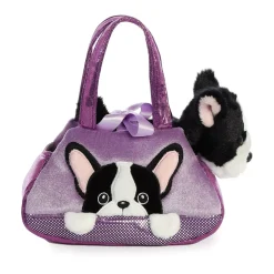 Plüsch Tasche mit Stofftier Hund, Franz. Bulldoge schwarz-weiß, Fancy Pals, Peek-a-Boo, 20cm, Aurora