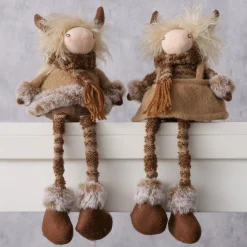 Plüsch Hochlandrind Buffy, Kantenhocker, kleines braunes Büffelmädchen mit Schlackerbeine, Boltze Home Collection