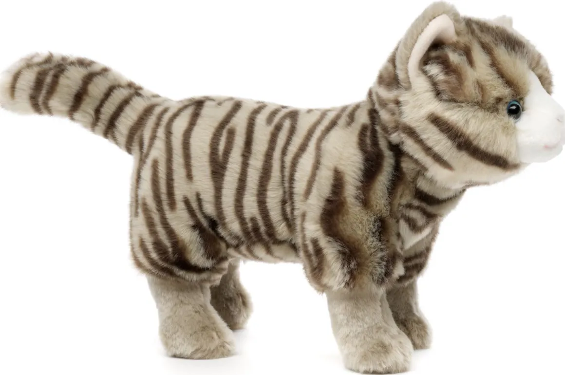 Plüschtier Katze, Kätzchen getigert, grau-beige, 27cm, Uni Toys