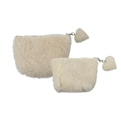 Schaffell Kosmetiktasche mit Herzanhänger, cremeweiß, 18x14cm, Mars & More