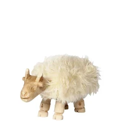 Schaffellhocker Berti, Holzhocker Schaf, Naturholz-cremeweiß, 30x50cm, WMG Grünberger