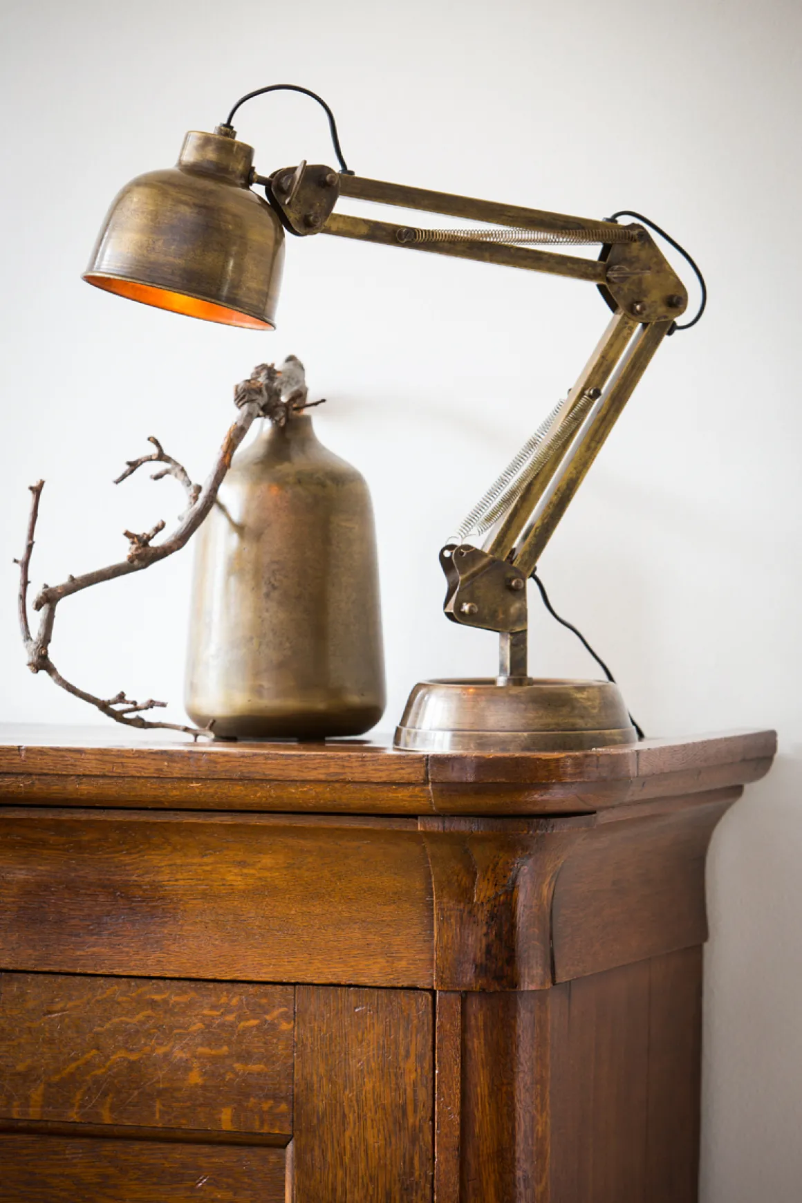 Schreibtischlampe Manson Retro, Tischleuchte Antik bronze, verstellbare Gelenke, Light & Living