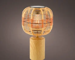 Solar Tischlampe Lampenschirm Korb mit Standfuß in Holzoptik, 36cm