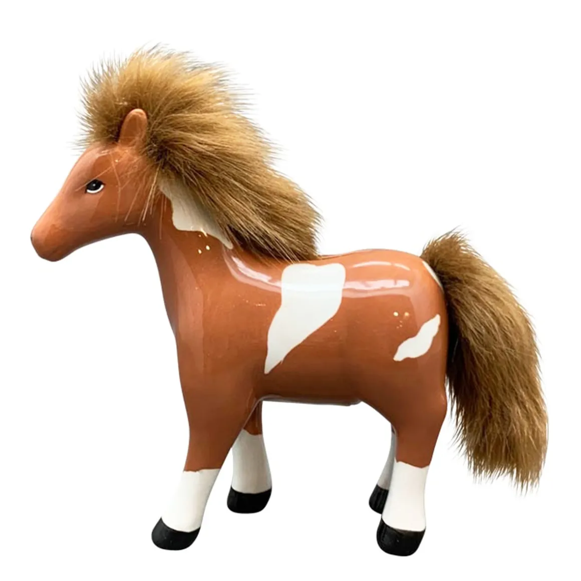 Spardose Pferd used look, Sparschwein Pferd braun-weiß, Keramikspardose