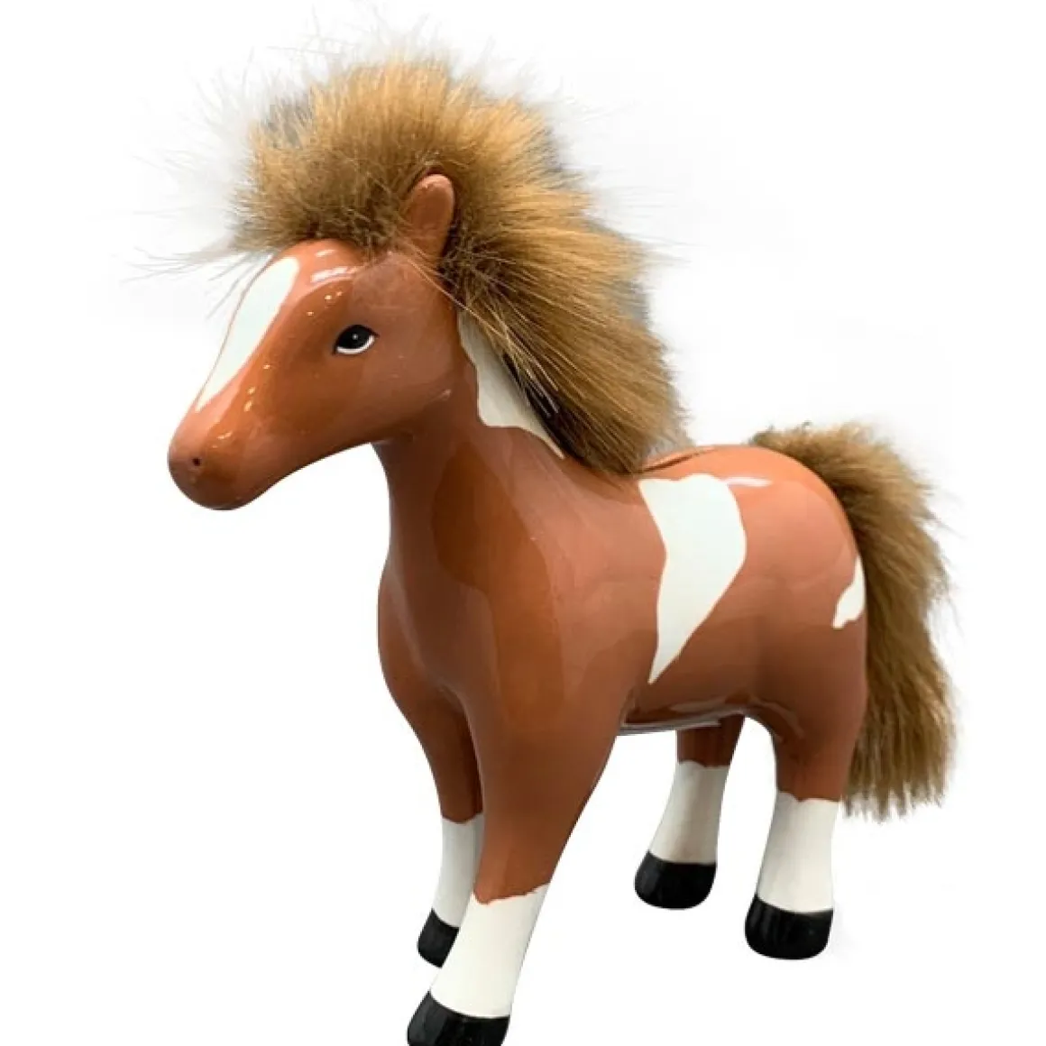 Spardose Pferd used look, Sparschwein Pferd braun-weiß, Keramikspardose