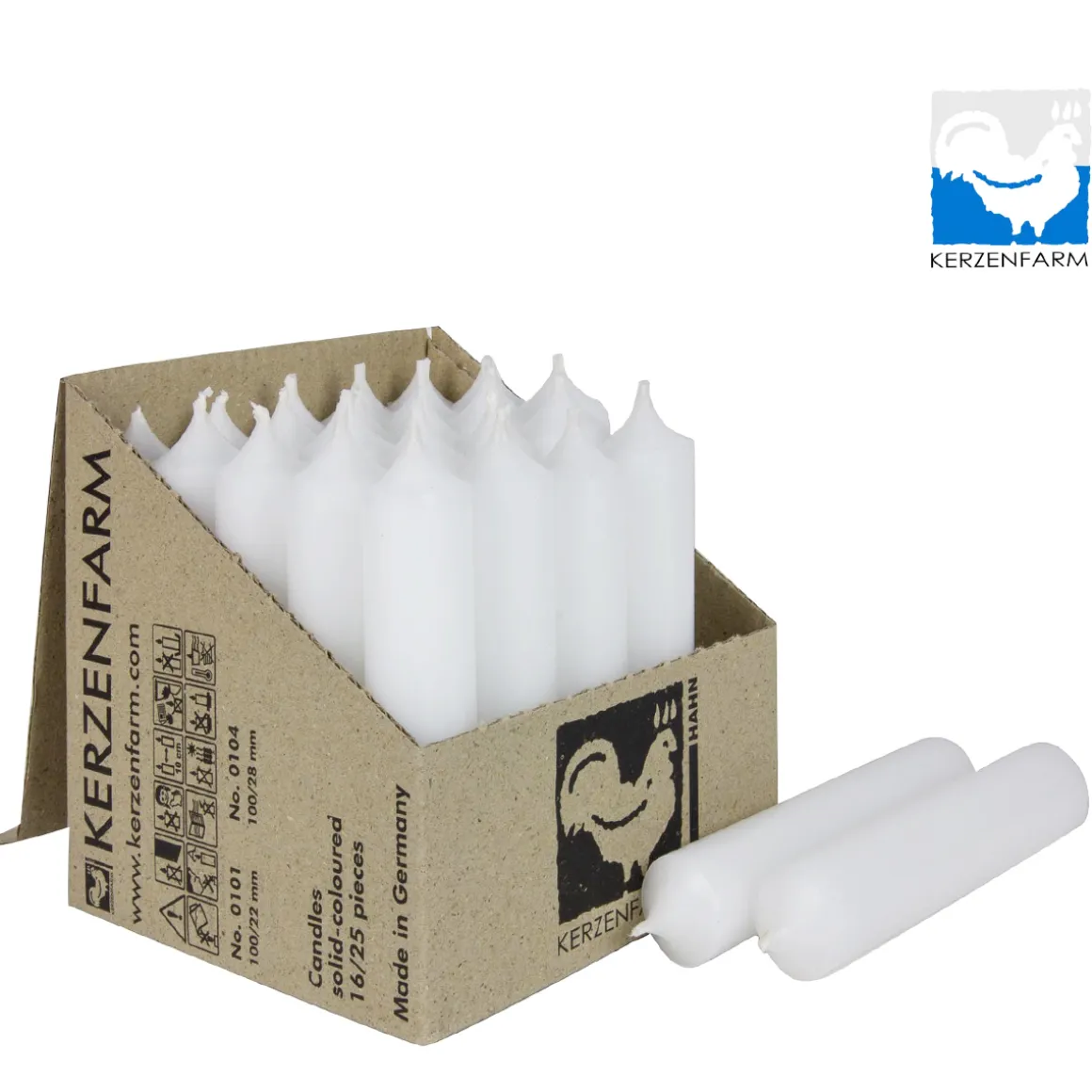Stabkerze weiß rustikal, Wachskerze, 100x22mm, Kerzenfarm Hahn