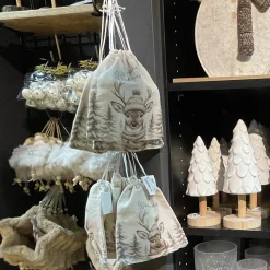 Stoffbeutel Frohe Weihnachten, Jutesäckchen mit Winter-Hirsch, 16x19cm