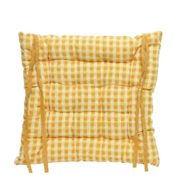 Stuhlkissen Karo gelb, mit Bändern, 40x40cm, Baumwolle