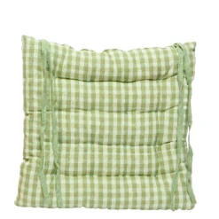 Stuhlkissen Karo grün, mit Bändern, 40x40cm, Baumwolle