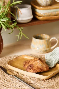 Tablett mustard, rustikale Steingutschale länglich, 20cm, Ib Laursen
