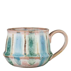 Tasse Kalmar mit Henkel mit blauen Streifen, rustikale Steingut-Tasse, Ib Laursen