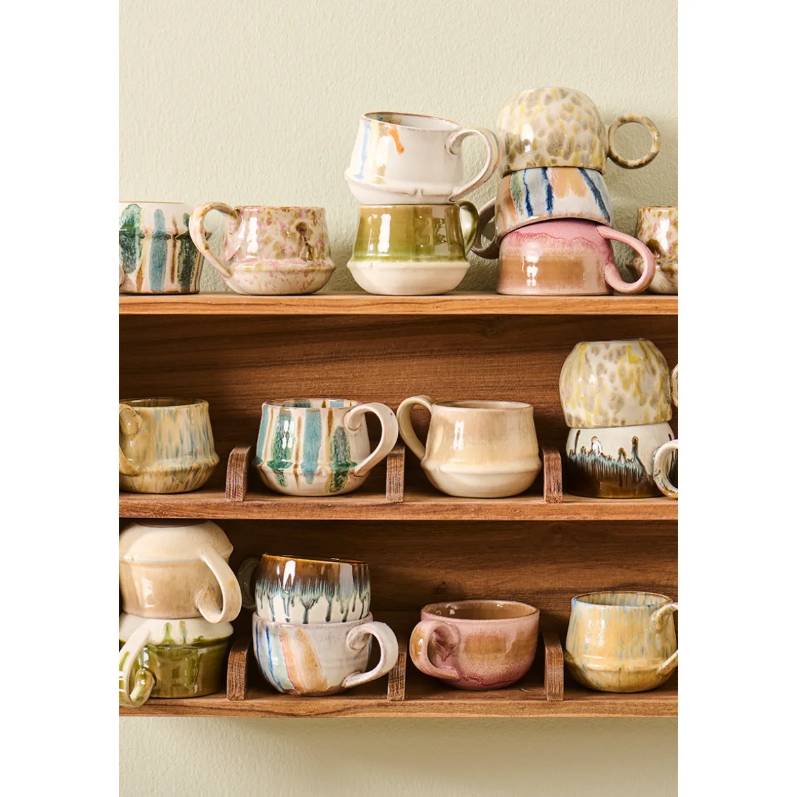 Tasse Kalmar mit Henkel mit blauen Streifen, rustikale Steingut-Tasse, Ib Laursen