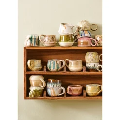 Tasse Kalmar mit Henkel mit blauen Streifen, rustikale Steingut-Tasse, Ib Laursen