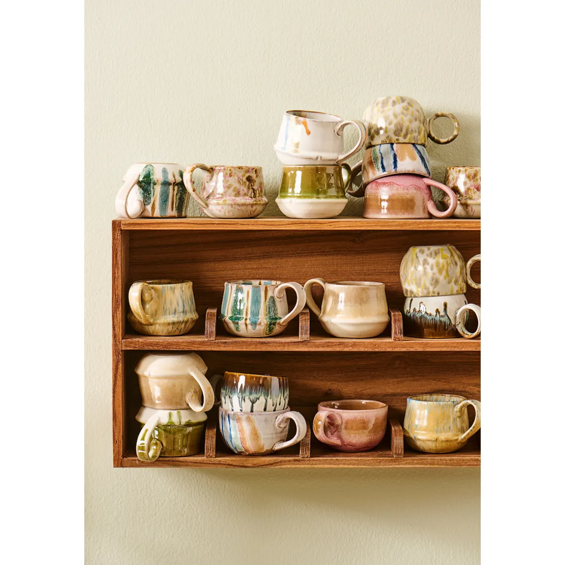 Tasse Kalmar mit Henkel mit blauen Streifen, rustikale Steingut-Tasse, Ib Laursen