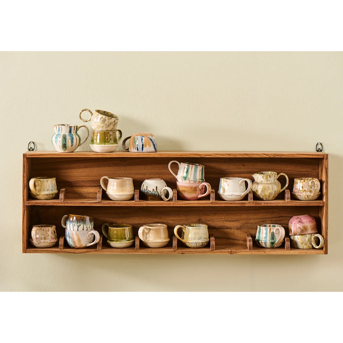 Tasse Kalmar mit Henkel mit blauen Streifen, rustikale Steingut-Tasse, Ib Laursen