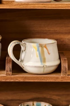 Tasse Kalmar mit Henkel mehrfarbige Streifen, rustikale Steingut-Tasse, Ib Laursen