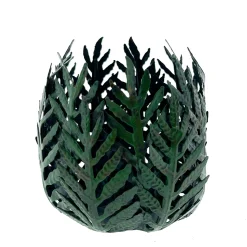 Teelichthalter Leaves dunkelgrün, Metallwindlicht filigrane Blätter, 9x8cm