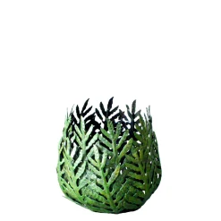Teelichthalter Leaves dunkelgrün, Metallwindlicht filigrane Blätter, 9x8cm