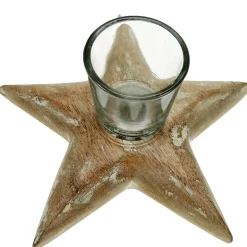 Teelichthalter Stern used look natur/weiß 18cm