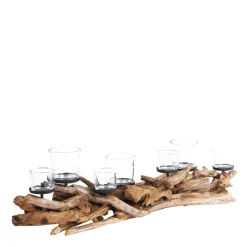 Treibholz Windlicht Erosi Tanduk, Naturholz Windlicht mit 4 Kerzengläser, 90cm, WMG Grünberger