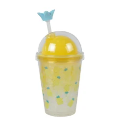 Trinkbecher Space gelb, Erdbeeren und Zitronen, 17x10cm, Kunststoff