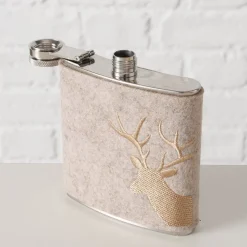 Trinkflasche Hirsch Vilbert, Flaschmann aus Filz mit Hirschkopf seitlich, 11x9cm, Boltze Home Collections
