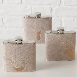 Trinkflasche Hirsch Vilbert, Flaschmann aus Filz mit Hirschkopf Mitte, 11x9cm, Boltze Home Collections