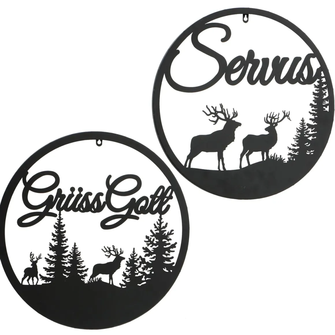 Wandobjekt Hirsch Ludwig, Metallschild mit Spruch: Servus, Ø50cm, Boltze Home Collections