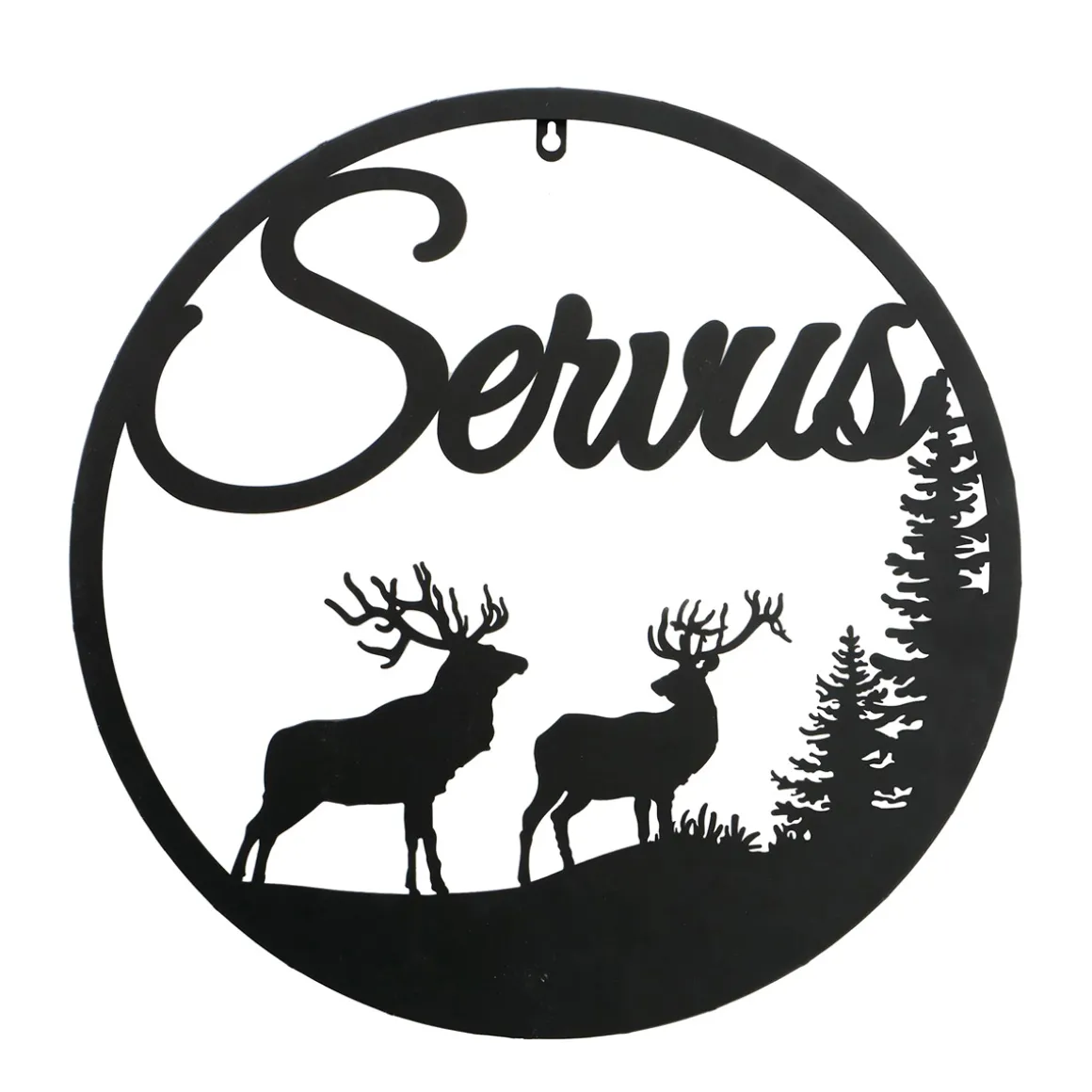 Wandobjekt Hirsch Ludwig, Metallschild mit Spruch: Servus, Ø50cm, Boltze Home Collections