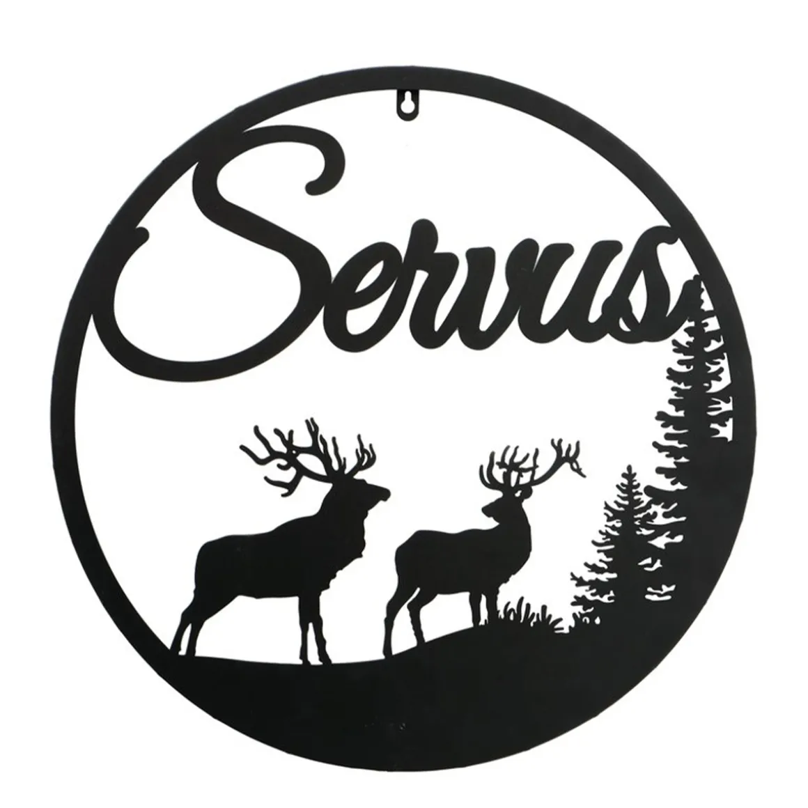 Wandobjekt Hirsch Ludwig, Metallschild mit Spruch: Servus, Ø50cm, Boltze Home Collections
