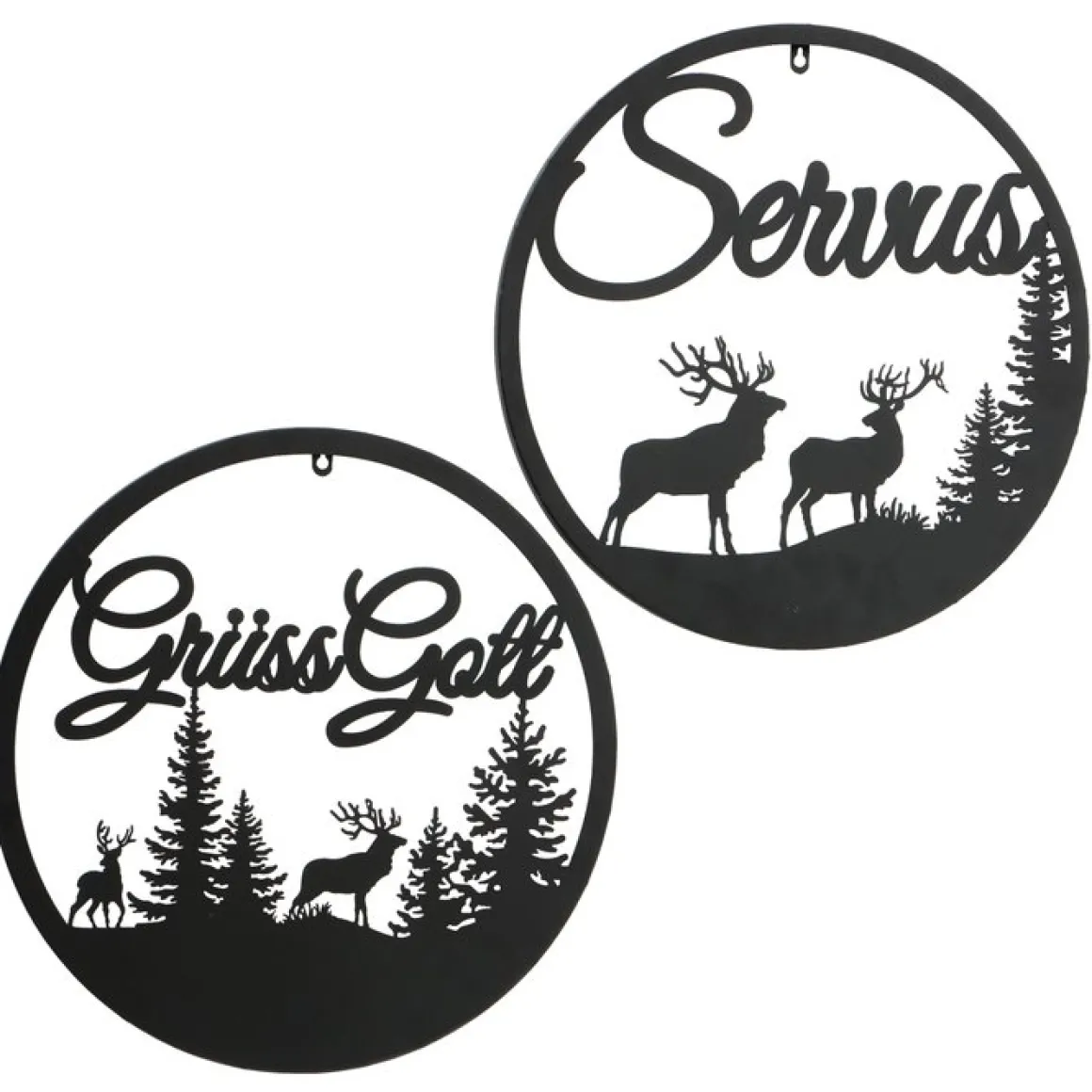 Wandobjekt Hirsch Ludwig, Metallschild mit Spruch: Servus, Ø50cm, Boltze Home Collections